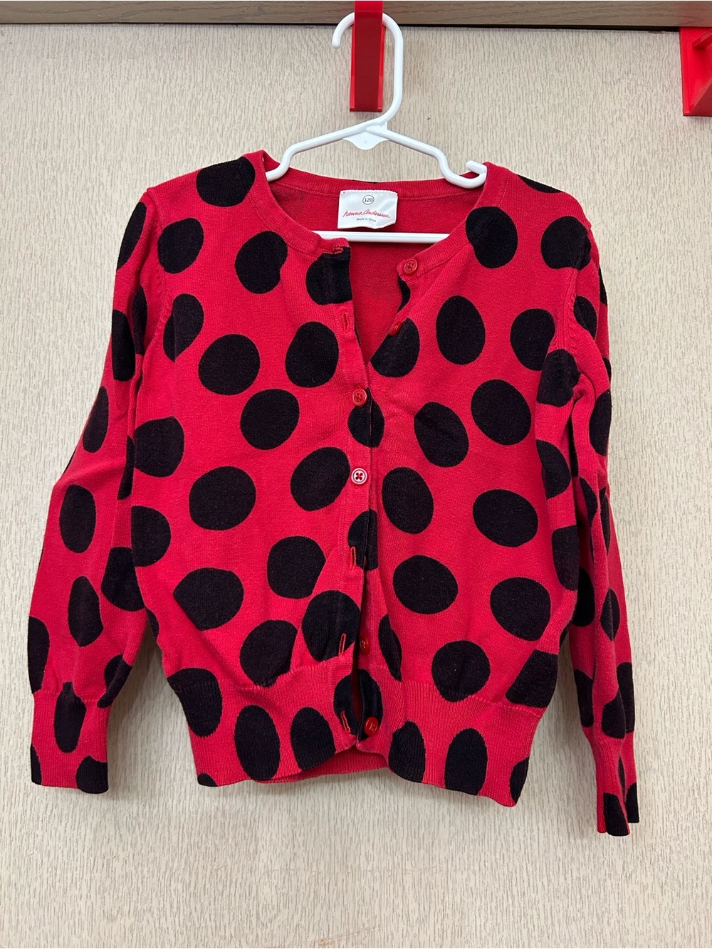Hanna Andersson - Girls Ladybug Polkadot Cardigan - Size 120